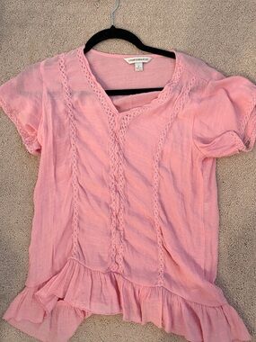 Counterparts Pink Ruffled Short Sleeve Blouse